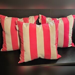 Tommy Bahama 3 Pink and White Striped Accent Pillows Indoor/Outdoor